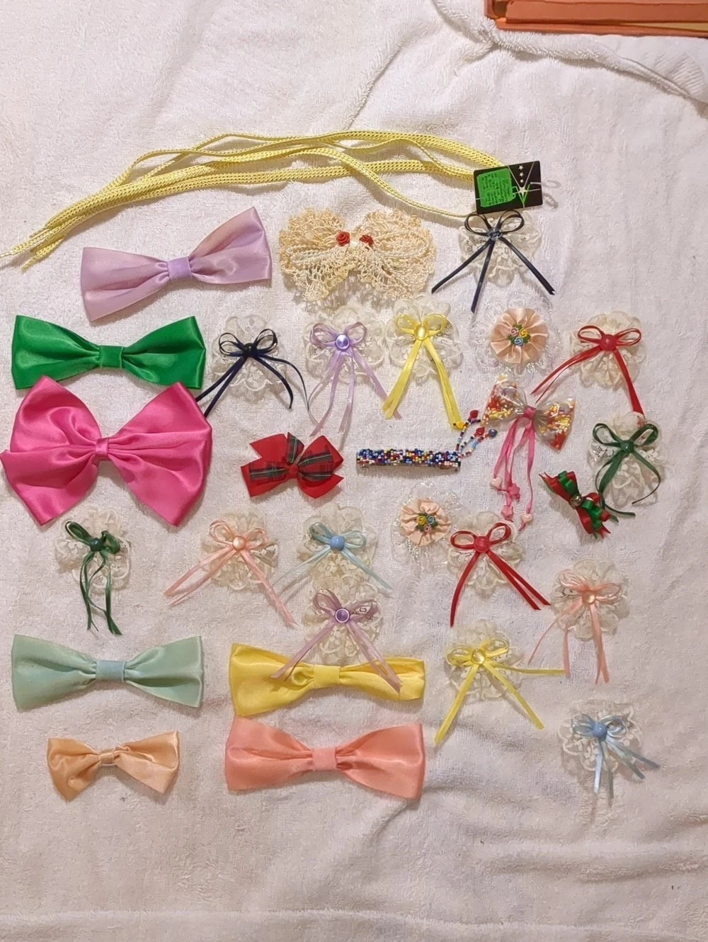 Vintage 29pc Hair Bow Set 1990s Satin and Lace Assorted Colors Shapes and Styles